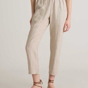 Quince Oatmeal Flax 100% European Linen Tapered Ankle Pants Beach Coastal